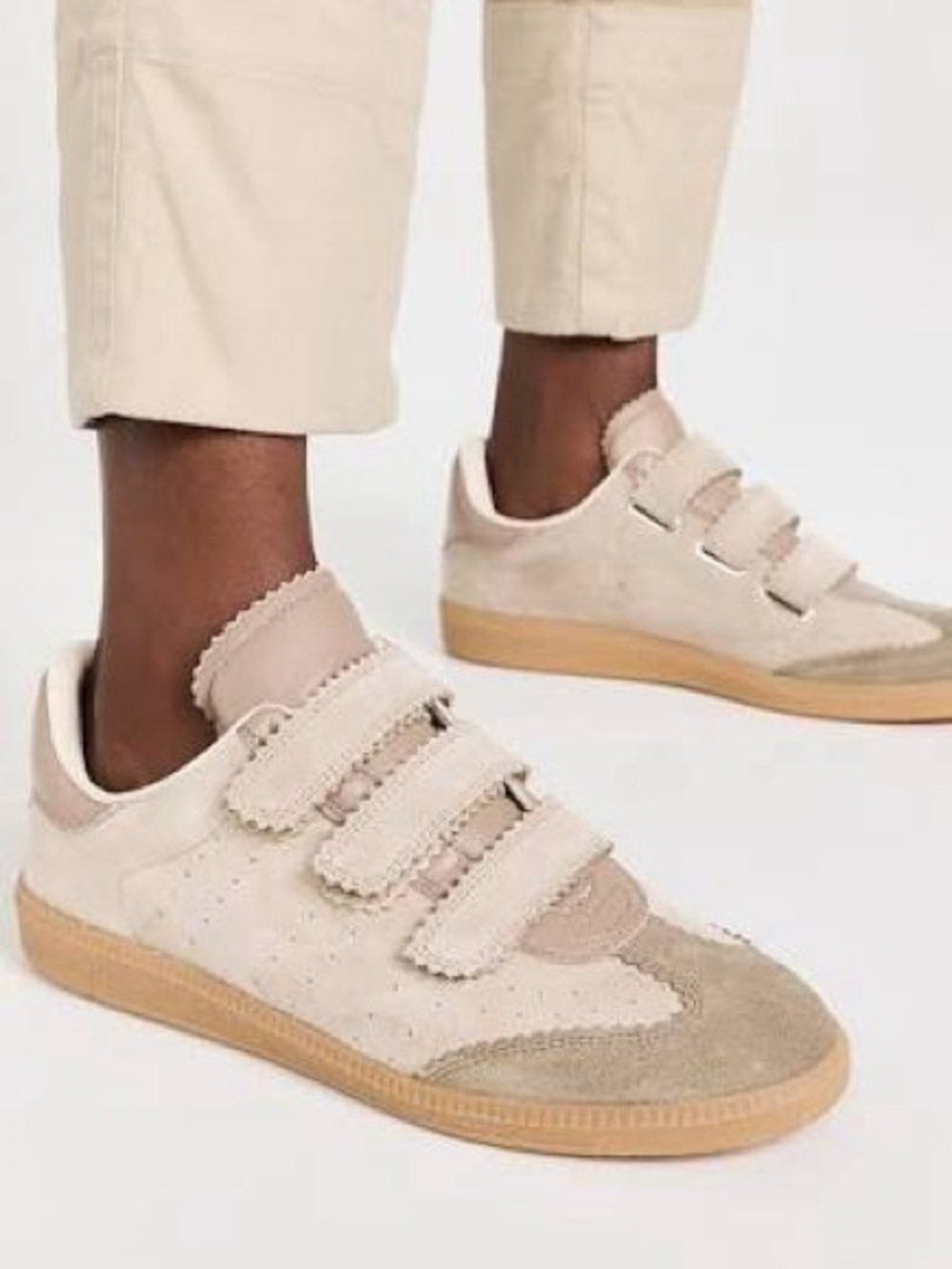 Isabel Marant Beige Suede Triple-Strap Sneakers